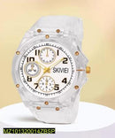 Transparent Analog Watch for Boys with LED Display and Gold Accents