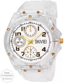 Transparent Analog Watch for Boys with LED Display and Gold Accents