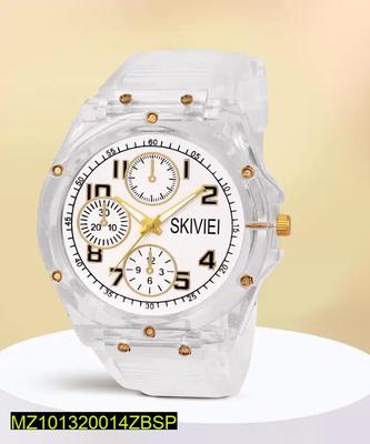 Transparent Analog Watch for Boys with LED Display and Gold Accents