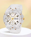 Transparent Analog Watch for Boys with LED Display and Gold Accents