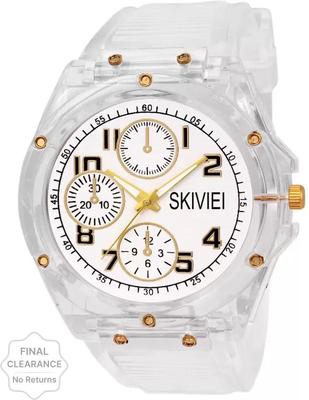 Transparent Analog Watch for Boys with LED Display and Gold Accents