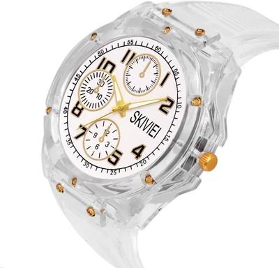 Transparent Analog Watch for Boys with LED Display and Gold Accents