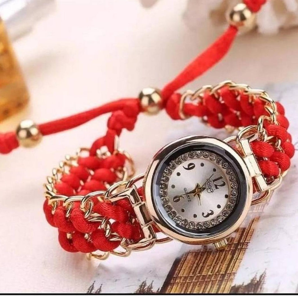 Girls Luxury Stylish Girls Analog Handmade Bracelet Rope Watch - Elegant Timepiece Featuring A Unique Woven Design - Black
