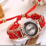Girls Luxury Stylish Girls Analog Handmade Bracelet Rope Watch - Elegant Timepiece Featuring A Unique Woven Design - Black