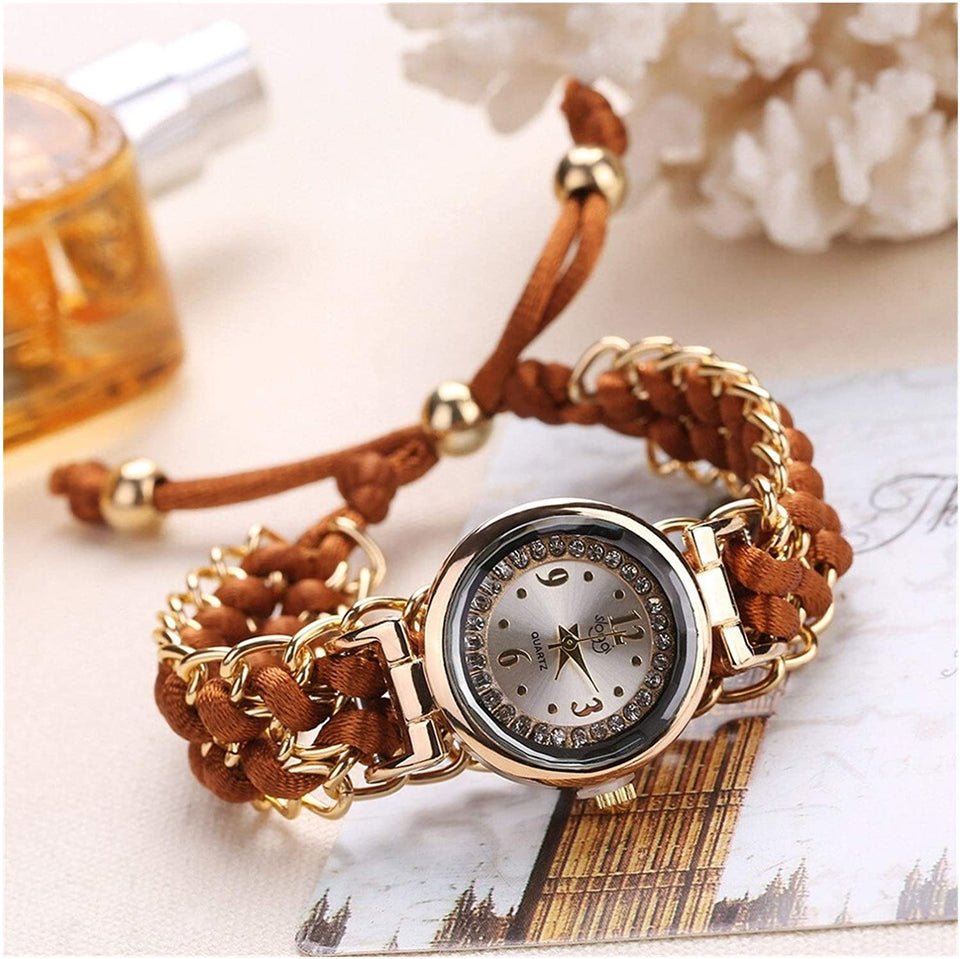 Girls Luxury Stylish Girls Analog Handmade Bracelet Rope Watch - Elegant Timepiece Featuring A Unique Woven Design - Black