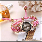 Girls Luxury Stylish Girls Analog Handmade Bracelet Rope Watch - Elegant Timepiece Featuring A Unique Woven Design - Black