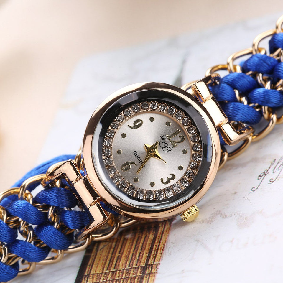 Girls Luxury Stylish Girls Analog Handmade Bracelet Rope Watch - Elegant Timepiece Featuring A Unique Woven Design - Black
