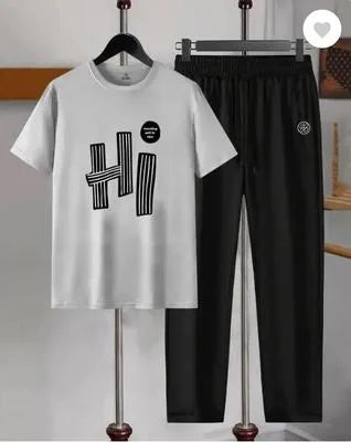 Men's Dri Fit Printed Track Suit White Black 2Pcs