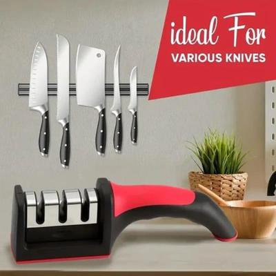 3-in-1 Stainless Steel Knife Sharpener Red Black