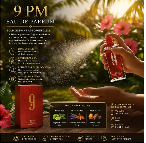 Afnan 9PM Perfume – Unisex EDP 100ml Red, Long-Lasting Elegant Fragrance for Men & Women