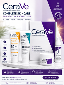 CeraVe Complete Skincare Bundle for Acne & Anti-Aging | Includes Acne Foaming Cream Cleanser, Retinol Serum, Night Cream & Hydrating Mineral Sunscreen SPF 50